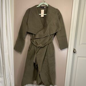 NWT Moda Italy Belted Camel Wrap Jacket Trench Waterfall Style Duster Coat M/L